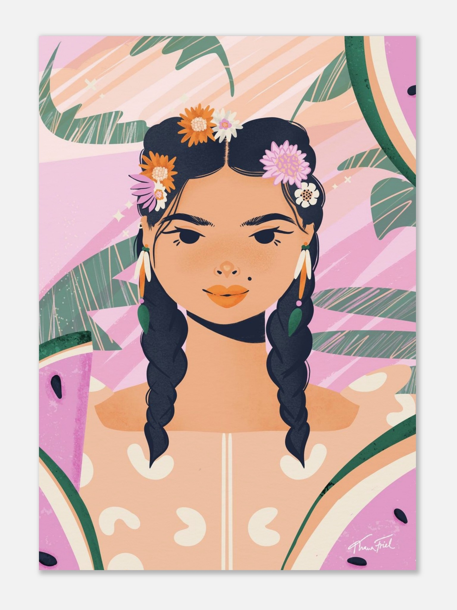 Floral Braids & Watermelon Slices • Matte Paper Poster