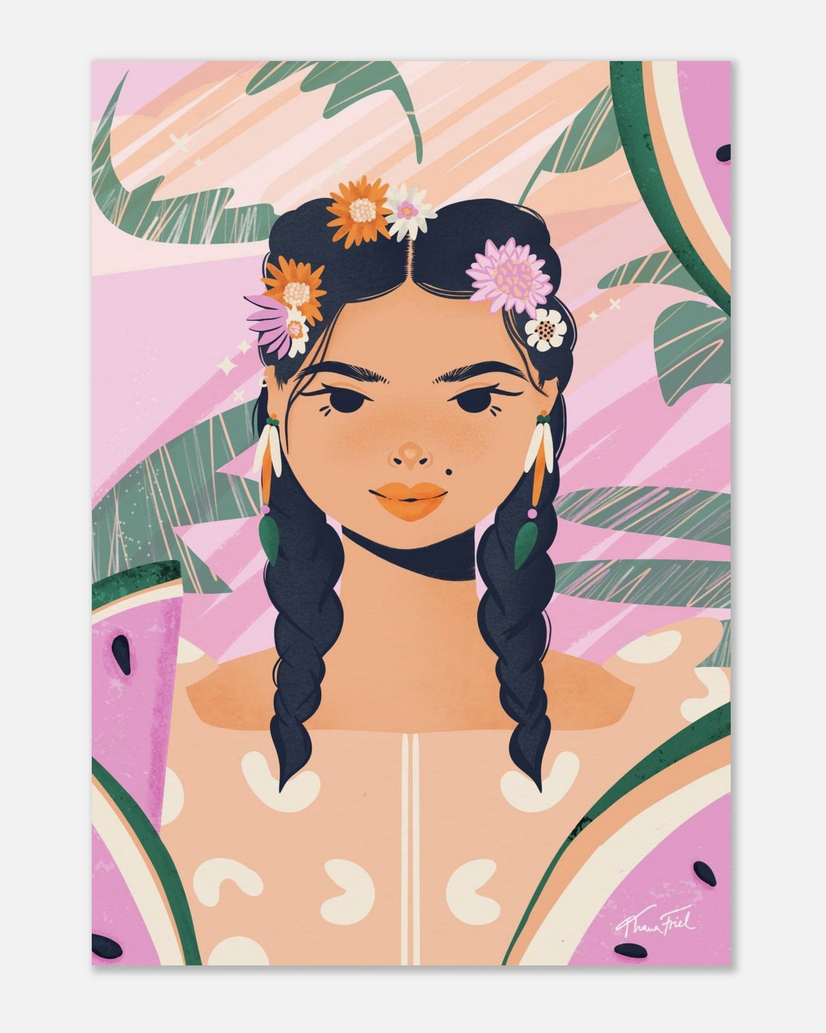 Floral Braids & Watermelon Slices • Matte Paper Poster