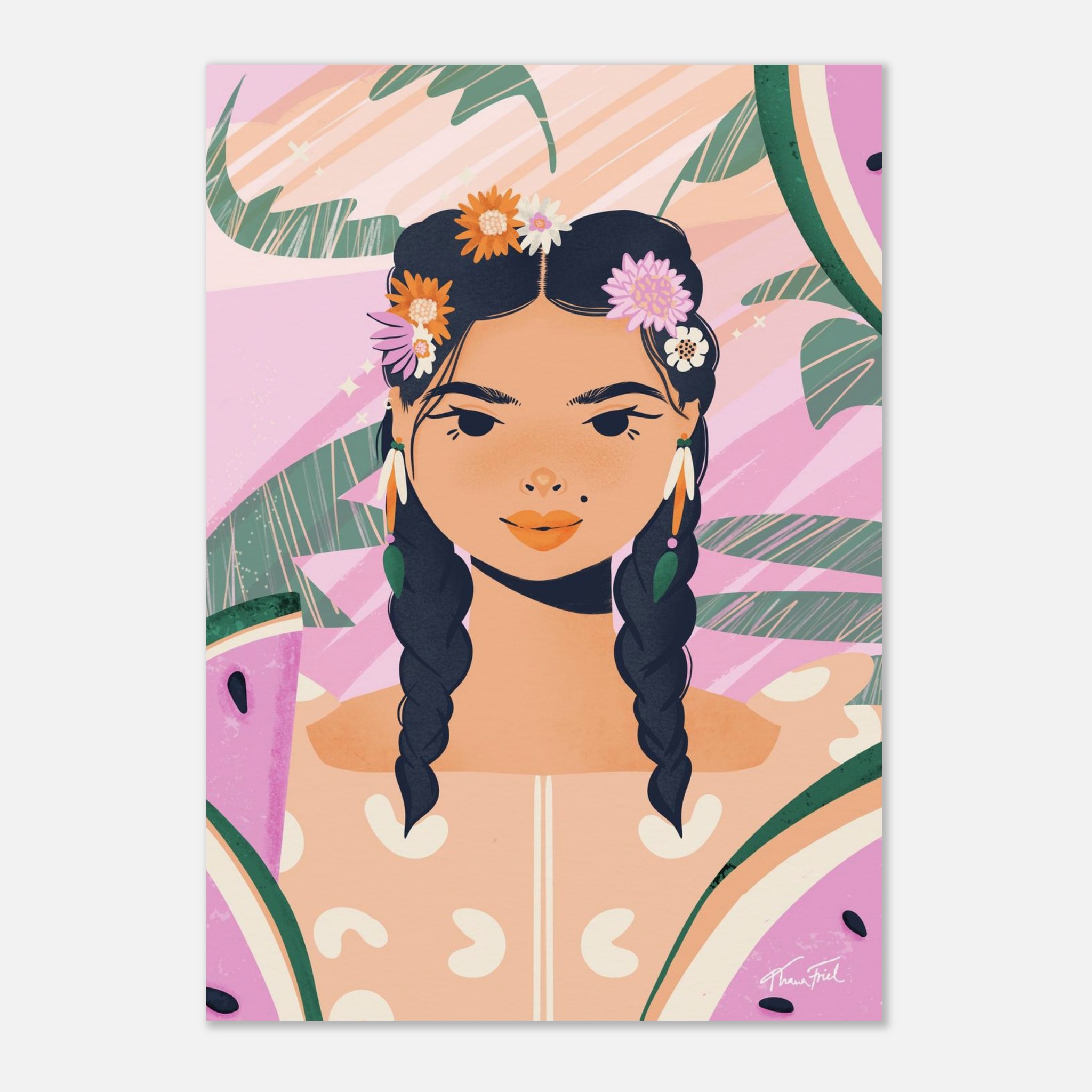 Floral Braids & Watermelon Slices • Matte Paper Poster