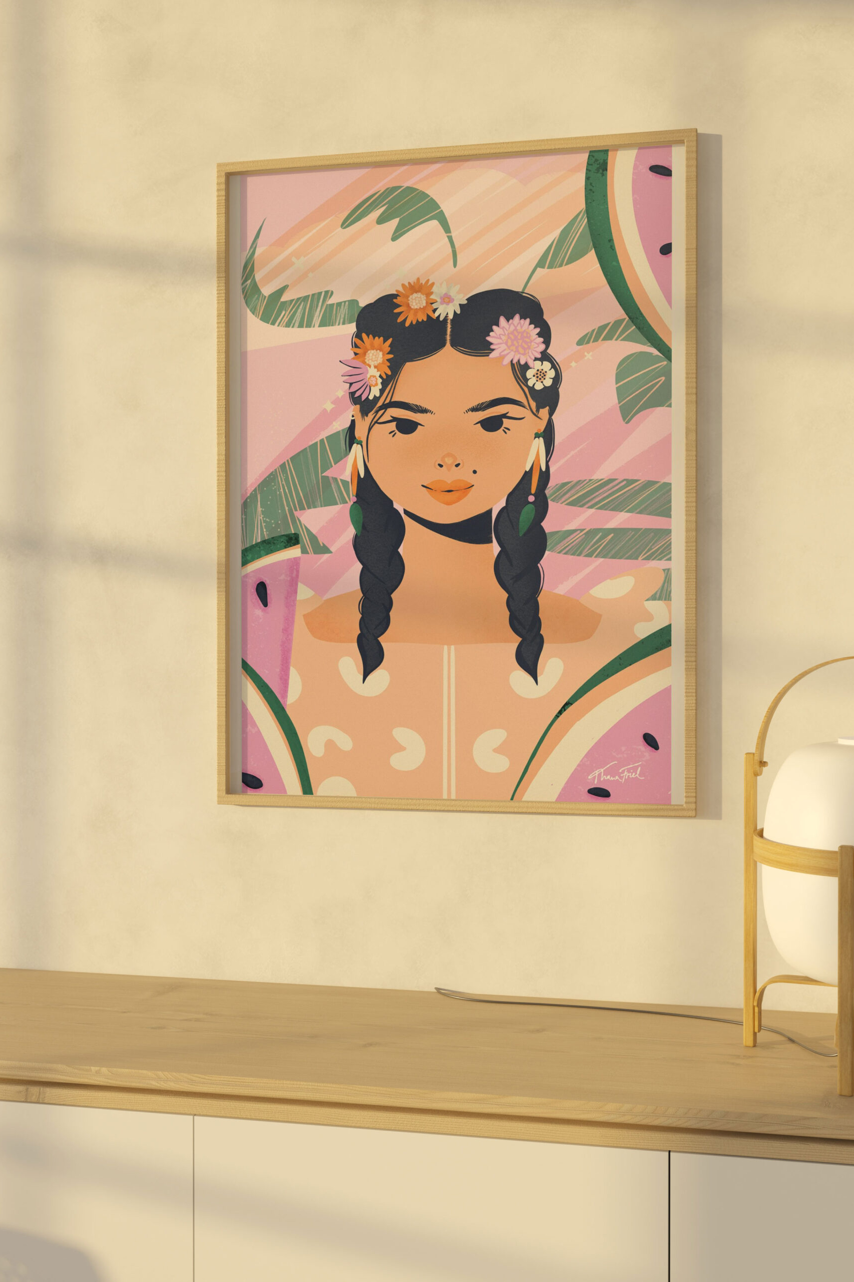 Floral Braids & Watermelon Slices • Matte Paper Poster