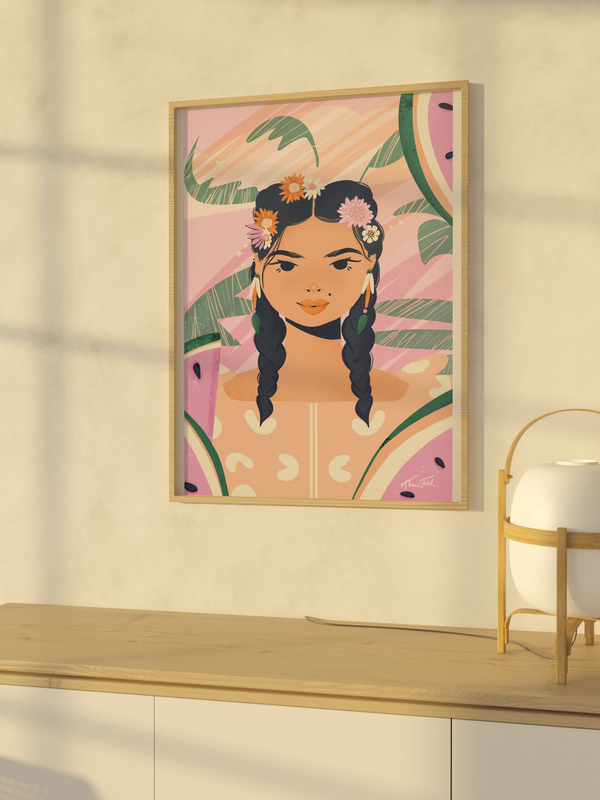 Floral Braids & Watermelon Slices • Matte Paper Poster