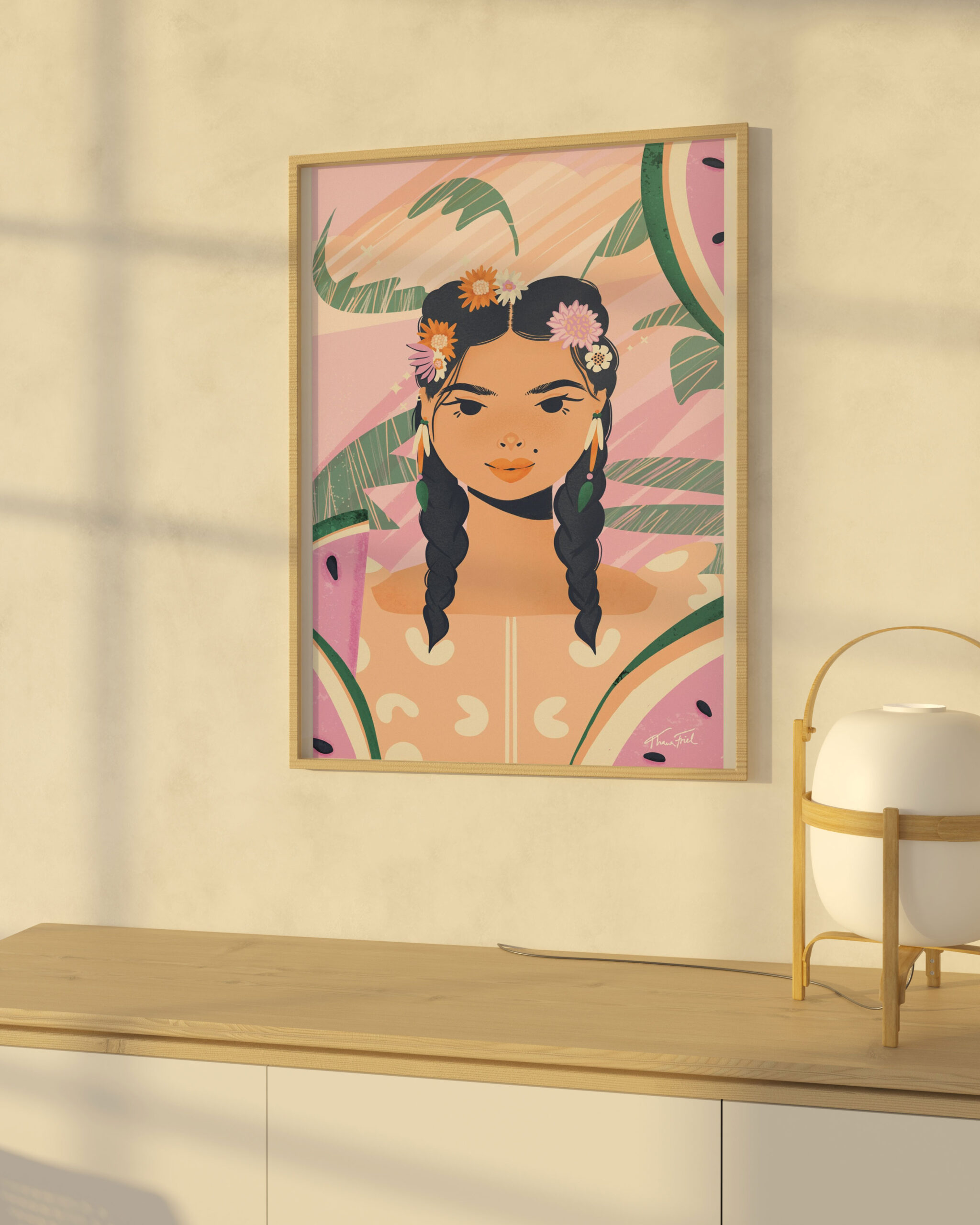 Floral Braids & Watermelon Slices • Matte Paper Poster