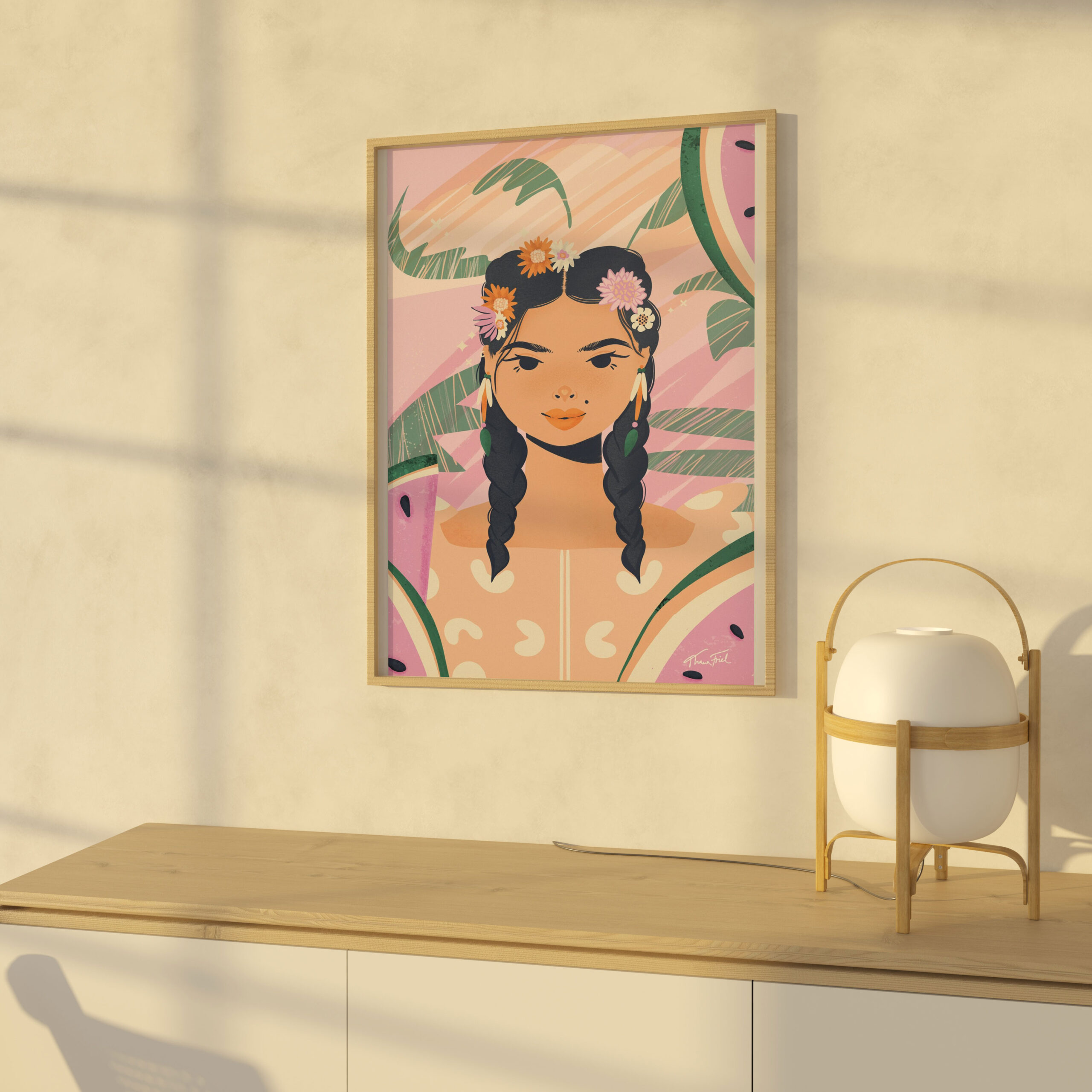 Floral Braids & Watermelon Slices • Matte Paper Poster