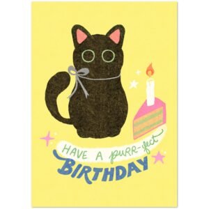 10x Cute Black Cat Birthday Card - »Have a Purr-fect Birthday« Riso-Style Design